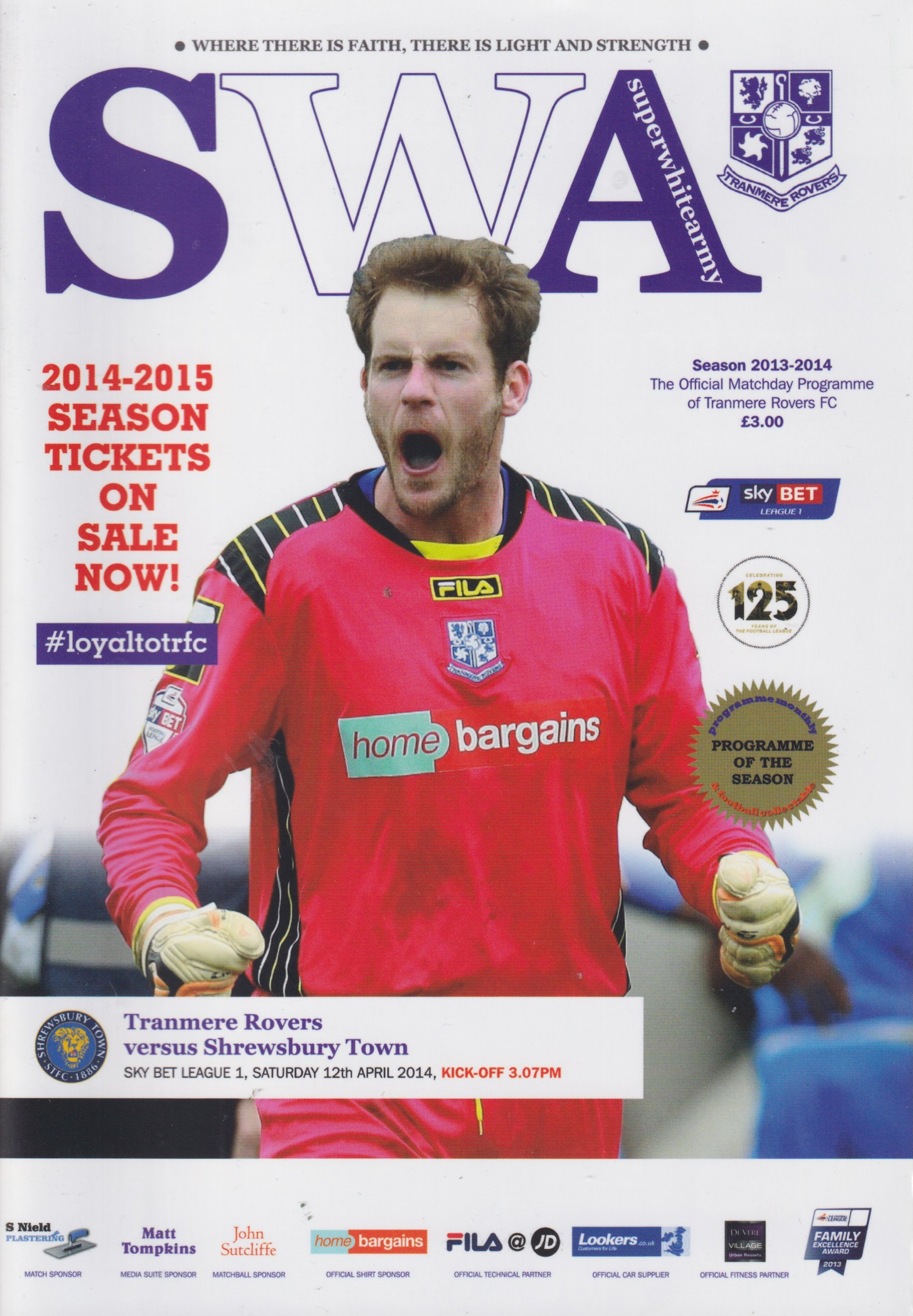 Tranmere Rovers v Shrewsbury Town match programme
